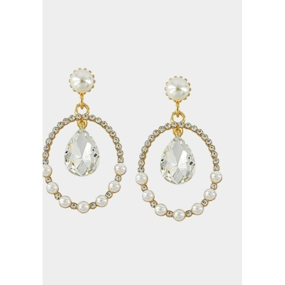WHOLESALE lot 3 pairs Dangle Rhinestone Pears Silver Gold Earrings - Picture 2 of 2